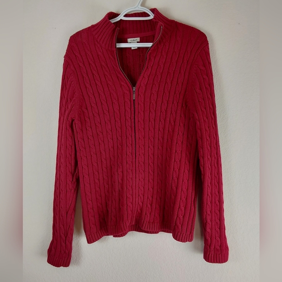 Sweaters - L.L Bean Red Cable Knit Sweater | Full Zip
